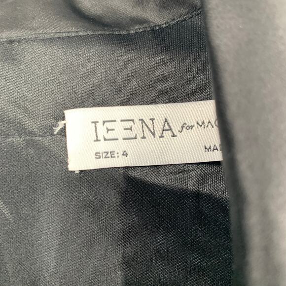 MAC DUGGAL Dress Size 4 Evening Gown Black Satin NEW Lapel Puff Sleeve Midi - Picture 4 of 8